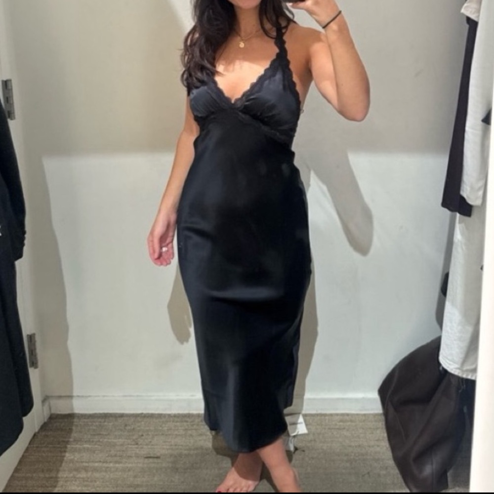 Reformation Nora Silk Dress Black